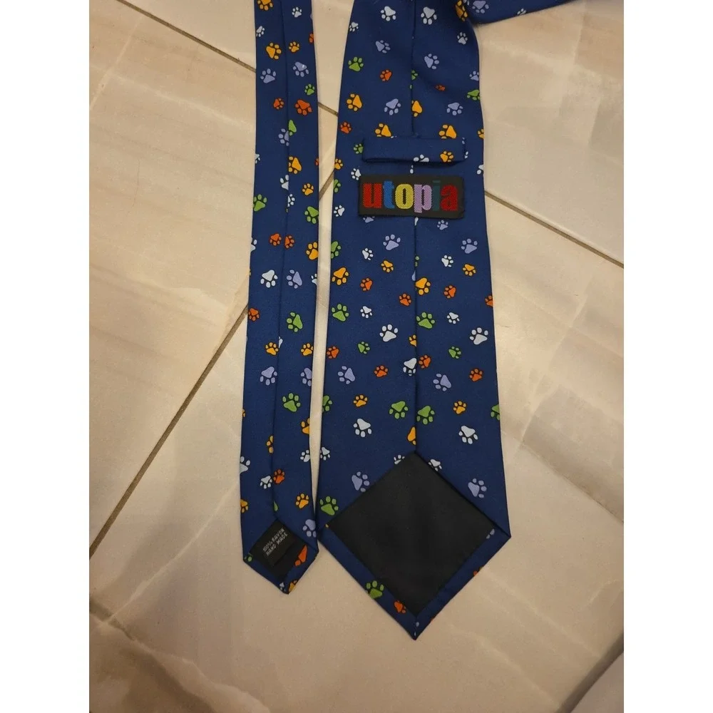 Utopia Men's Necktie Tie Silk‎ Wine Dog Paw Prints B1